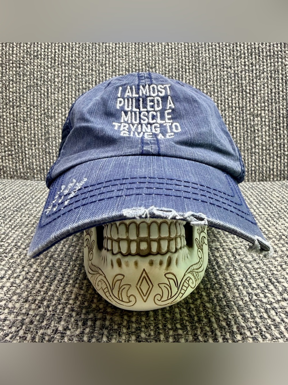 Funny Dad Hat I Almost Pulled A Muscle Trying To Give AF Mesh Adjustable Cap
